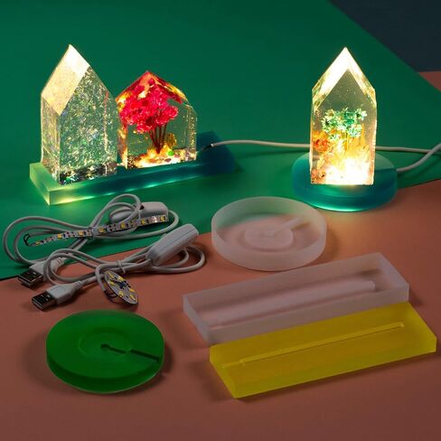 Silicone Molds for Epoxy Resin Silicone Mold with LED Light Set for Resin Crafts DIY LED Lights Display Base Round Square Lighted Stand for Crystal Art in Saudi Arabia