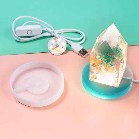 Silicone Molds for Epoxy Resin Silicone Mold with LED Light Set for Resin Crafts DIY LED Lights Display Base Round Square Lighted Stand for Crystal Art in Saudi Arabia