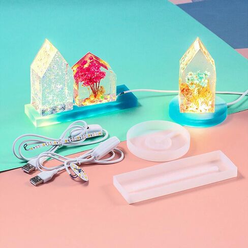 Silicone Molds for Epoxy Resin Silicone Mold with LED Light Set for Resin Crafts DIY LED Lights Display Base Round Square Lighted Stand for Crystal Art in Saudi Arabia