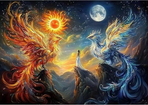 TOSTOG Phoenix Diamond Art Kits for Adults, DIY Moon Diamond Paintings Kits for Adults Beginner, Full Drill Sun Diamond Paintings Kit, Gem Painting Wall Art Decoration 12 * 16 Inch. in Saudi Arabia