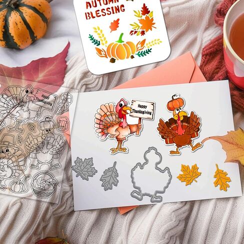 Globleland Fall Turkey Funny Silicone Stamp Metal Metal عيد الشكر قرع قطع القطع قطع الخريف البركة الطلاء الحرف مقرات لصنع البطاقات. in Kuwait