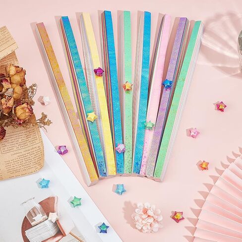 Sunnyclue 900pcs 10 ألوان اوريغامي نجمة ورقة طي النجوم المحظوظات اللامعة اللمعان مستطيل مستطيل الزخرفة اوريغاميس شريط عيد الشكر عيد الميلاد ديي لوازم التدريس المدرسي يدوي in Saudi Arabia