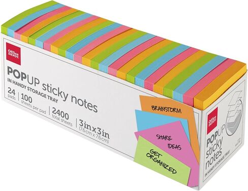 Office Depot® Brand منبثقة الملاحظات اللزجة ، مع علبة التخزين ، 3 "× 3" ، ألوان زاهية متنوعة ، 100 ورقة لكل وسادة ، حزمة من in Saudi Arabia