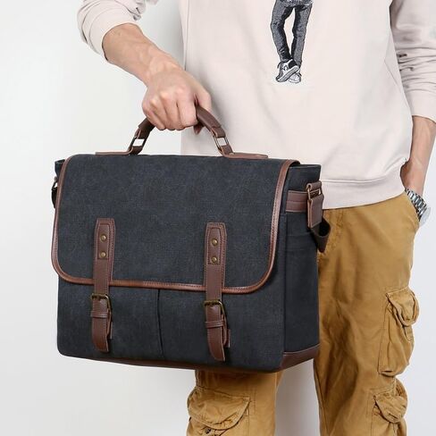 Women Vintage Briefcases Canvas Laptop Bags Portable Messenger Bag for Business Briefcase Shoulder Bag in Saudi Arabia