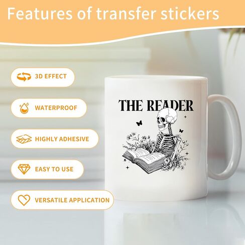 Booklover UV DTF Cup Wraps - 20 Sheet Reading Skeleton UV DTF Transfer, Just One More Chapter UVDTF Cup Wraps for Glass, Waterproof Transfer Sticker, DIY Crafts for Bookworm in Saudi Arabia