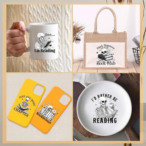 Booklover UV DTF Cup Wraps - 20 Sheet Reading Skeleton UV DTF Transfer, Just One More Chapter UVDTF Cup Wraps for Glass, Waterproof Transfer Sticker, DIY Crafts for Bookworm in Saudi Arabia