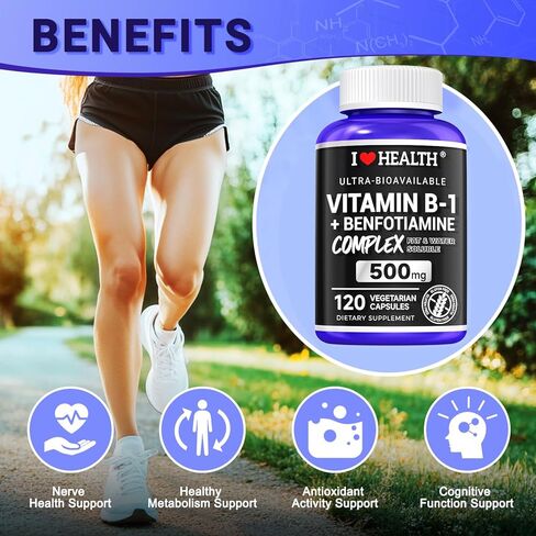 Benfotiamine 600mg Plus 20mg Vitamin B1 | 120 Veggie Capsules | Made in USA | 3rd Party Tested | Fat Soluble Vitamin B1 Thiamine Supplement | Non-GMO | Gluten Free in Saudi Arabia