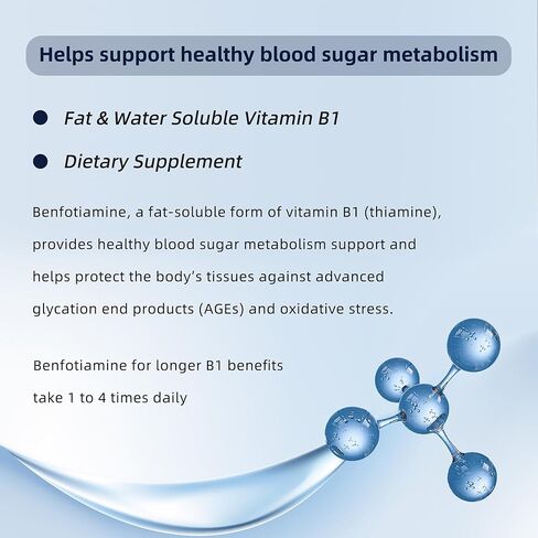 Benfotiamine 600mg Plus 20mg Vitamin B1 | 120 Veggie Capsules | Made in USA | 3rd Party Tested | Fat Soluble Vitamin B1 Thiamine Supplement | Non-GMO | Gluten Free in Saudi Arabia