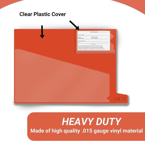 Doctor Stuff - Small Bottom Tab Vinyl Outguides, Diagonal Cut Front Pocket, Top Charge Out Slip Pocket, Plastic File Folder, Letter Size 9" x 13-1/4", Orange, 25/Box in Kuwait