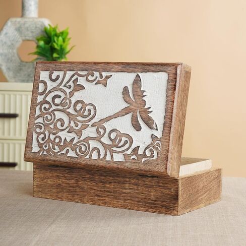 Ajuny Wooden Hand Carved Decorative Box with Celtic Tree Of Life Carvings White - Multipurpose Use As Jewelry Storage, Trinket Holder or Watch Box, Great For Gifts in Saudi Arabia