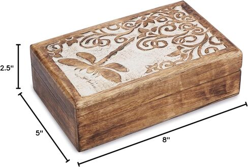 Ajuny Wooden Hand Carved Decorative Box with Celtic Tree Of Life Carvings White - Multipurpose Use As Jewelry Storage, Trinket Holder or Watch Box, Great For Gifts in Saudi Arabia