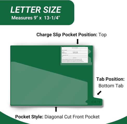 Doctor Stuff - Small Bottom Tab Vinyl Outguides, Diagonal Cut Front Pocket, Top Charge Out Slip Pocket, Plastic File Folder, Letter Size 9" x 13-1/4", Orange, 25/Box in Kuwait