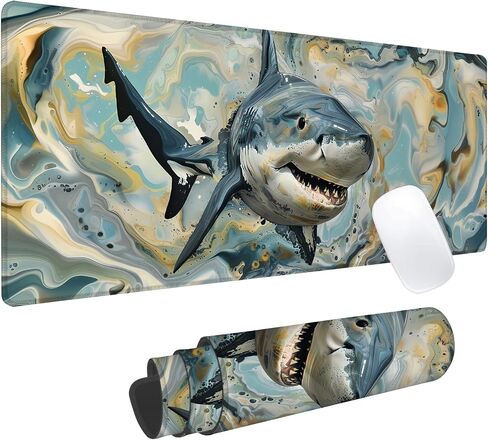 Abstract Shark Gaming Mouse Pad, Office Desk Mat, Anti-Slip Rubber Base Cool Aesthetic Mouse Pads for Computer Laptop Keyboard School Home Desktop Gamer Home Accessories Decor 31.5" x 11.8" in Saudi Arabia