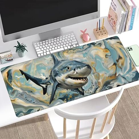 Abstract Shark Gaming Mouse Pad, Office Desk Mat, Anti-Slip Rubber Base Cool Aesthetic Mouse Pads for Computer Laptop Keyboard School Home Desktop Gamer Home Accessories Decor 31.5" x 11.8" in Saudi Arabia