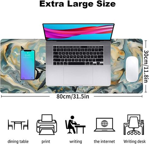 Abstract Shark Gaming Mouse Pad, Office Desk Mat, Anti-Slip Rubber Base Cool Aesthetic Mouse Pads for Computer Laptop Keyboard School Home Desktop Gamer Home Accessories Decor 31.5" x 11.8" in Saudi Arabia