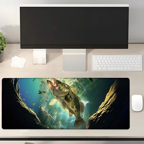 Fishing Gaming Mouse Pad Gifts 31.5" x 11.8", Non-Slip Rubber Base MousePads for Computers Laptop School Office Home Accessories Decor, Mouse Pad, Keyboard Desk Mat in Kuwait