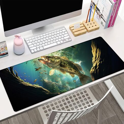 Fishing Gaming Mouse Pad Gifts 31.5" x 11.8", Non-Slip Rubber Base MousePads for Computers Laptop School Office Home Accessories Decor, Mouse Pad, Keyboard Desk Mat in Kuwait