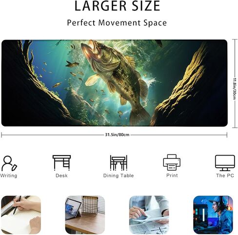 Fishing Gaming Mouse Pad Gifts 31.5" x 11.8", Non-Slip Rubber Base MousePads for Computers Laptop School Office Home Accessories Decor, Mouse Pad, Keyboard Desk Mat in Kuwait