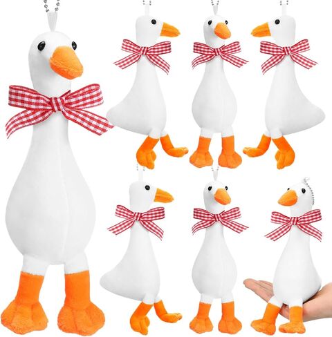 6 Pcs One Silly Goose Party Favors Stuffed Animal 6 Inch Plush White Silly Goose with Collar Soft Stuffed Funny Duck Doll Gifts for Birthday Supplies Home Decorations (Red Ribbon) in Saudi Arabia