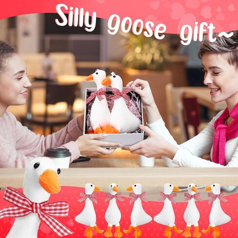 6 Pcs One Silly Goose Party Favors Stuffed Animal 6 Inch Plush White Silly Goose with Collar Soft Stuffed Funny Duck Doll Gifts for Birthday Supplies Home Decorations (Red Ribbon) in Saudi Arabia