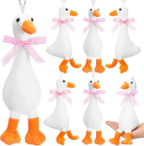 6 Pcs One Silly Goose Party Favors Stuffed Animal 6 Inch Plush White Silly Goose with Collar Soft Stuffed Funny Duck Doll Gifts for Birthday Supplies Home Decorations (Red Ribbon) in Saudi Arabia