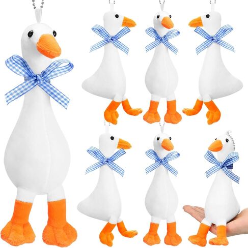 6 PCS One Silly Goose Party Favors محشوة حيوان 6 بوصة أفخم بيضاء أوزة سخيفة مع طوق ناعم محشو بالهدايا دمية بطة مضحكة لإمدادات أعياد الميلاد ديكورات المنزل (الشريط الأحمر) in Saudi Arabia