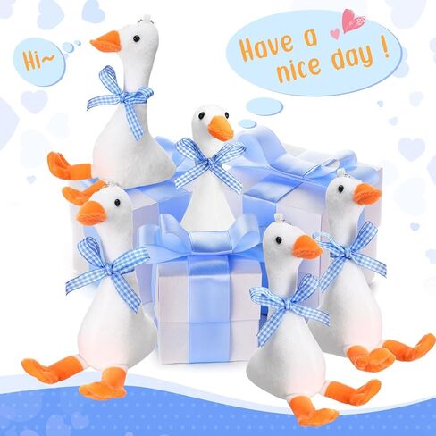 6 PCS One Silly Goose Party Favors محشوة حيوان 6 بوصة أفخم بيضاء أوزة سخيفة مع طوق ناعم محشو بالهدايا دمية بطة مضحكة لإمدادات أعياد الميلاد ديكورات المنزل (الشريط الأحمر) in Saudi Arabia