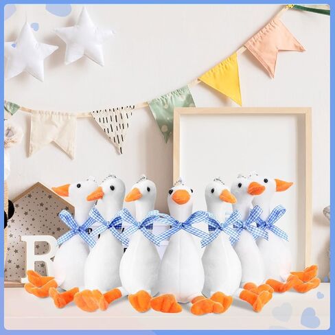 6 PCS One Silly Goose Party Favors محشوة حيوان 6 بوصة أفخم بيضاء أوزة سخيفة مع طوق ناعم محشو بالهدايا دمية بطة مضحكة لإمدادات أعياد الميلاد ديكورات المنزل (الشريط الأحمر) in Saudi Arabia