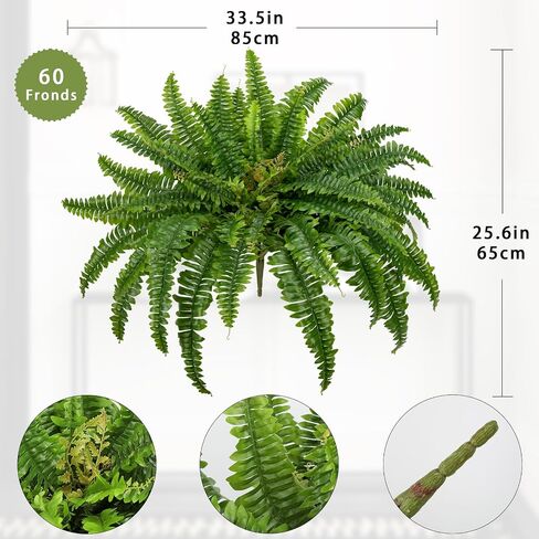 Ferns Artificial Plants 2pcs Faux Ferns for Outdoor Planter Large Fake Ferns Look Real Artificial Ferns with 42 Fronds Hanging Boston Fern Fake Plant Shrubs for Home Farmhouse Garden Porch Decor in Saudi Arabia
