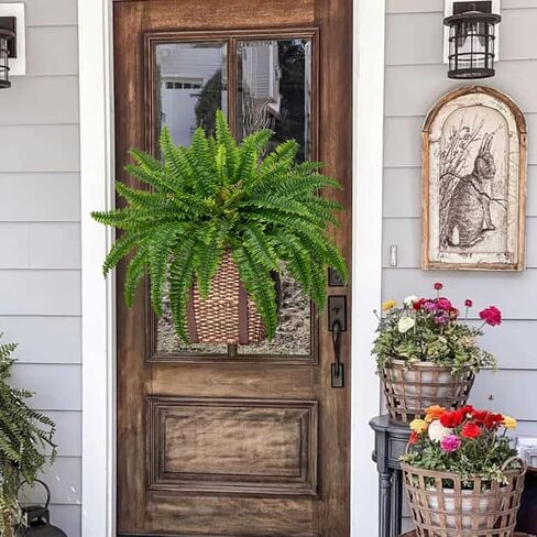 Ferns Artificial Plants 2pcs Faux Ferns for Outdoor Planter Large Fake Ferns Look Real Artificial Ferns with 42 Fronds Hanging Boston Fern Fake Plant Shrubs for Home Farmhouse Garden Porch Decor in Saudi Arabia