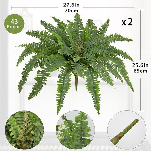 Ferns Artificial Plants 2pcs Faux Ferns for Outdoor Planter Large Fake Ferns Look Real Artificial Ferns with 42 Fronds Hanging Boston Fern Fake Plant Shrubs for Home Farmhouse Garden Porch Decor in Saudi Arabia