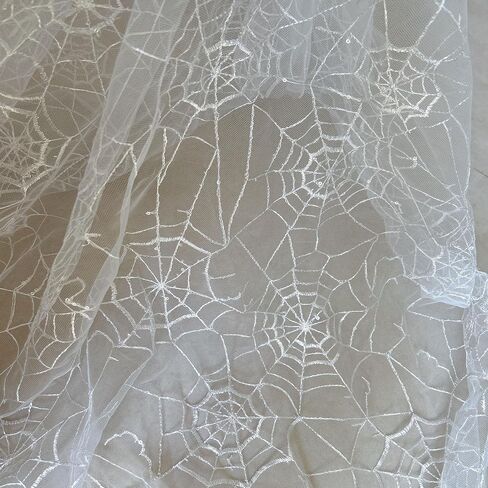 النسيج SpiderWeb Lace Fabric ناعم من الدانتيل الأسود من الفناء Halloween Cobweb Tulle Fabric for Diy Top Top Party Party Displays for Table ، Decoreen Decor (White ، 3 Yard (70 × 51 in)) in Kuwait