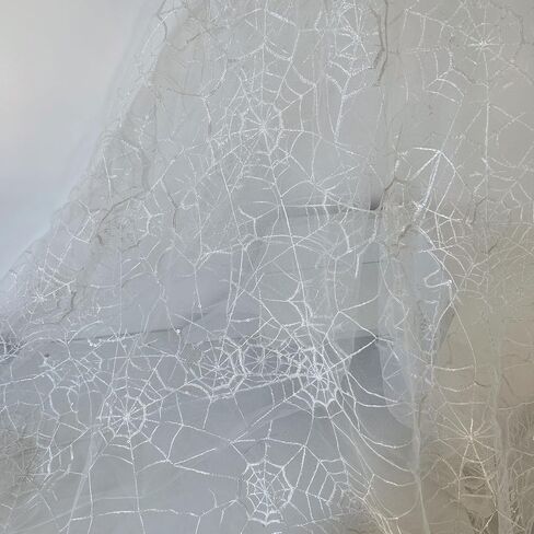النسيج SpiderWeb Lace Fabric ناعم من الدانتيل الأسود من الفناء Halloween Cobweb Tulle Fabric for Diy Top Top Party Party Displays for Table ، Decoreen Decor (White ، 3 Yard (70 × 51 in)) in Kuwait