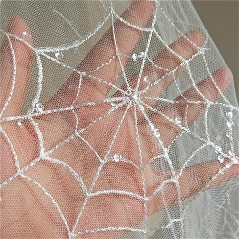 النسيج SpiderWeb Lace Fabric ناعم من الدانتيل الأسود من الفناء Halloween Cobweb Tulle Fabric for Diy Top Top Party Party Displays for Table ، Decoreen Decor (White ، 3 Yard (70 × 51 in)) in Kuwait