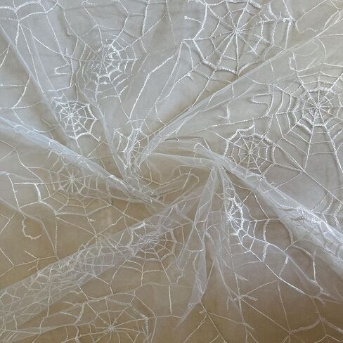 النسيج SpiderWeb Lace Fabric ناعم من الدانتيل الأسود من الفناء Halloween Cobweb Tulle Fabric for Diy Top Top Party Party Displays for Table ، Decoreen Decor (White ، 3 Yard (70 × 51 in)) in Kuwait