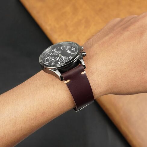 21mm Brown Vintage Leather Watch Band Quick Release Stitched Full Grain Leather Strap For Men Women Handmade Extra Soft Replacement Stainless Steel Strap DH-212-21MM in Saudi Arabia