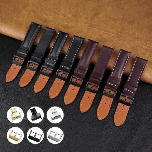21mm Brown Vintage Leather Watch Band Quick Release Stitched Full Grain Leather Strap For Men Women Handmade Extra Soft Replacement Stainless Steel Strap DH-212-21MM in Saudi Arabia