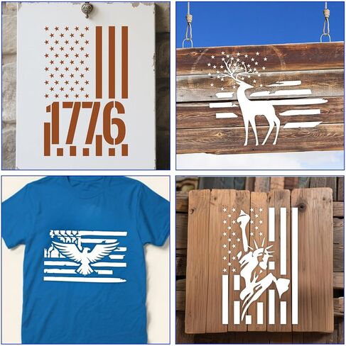 12pcs American Flag Stencils Set, Union 50 Stars and 1776 Patriotic Stencils Flag Star Templates for Painting on Fabric, Wood, Wall, Paper Crafts (5x7 Inch) in Saudi Arabia