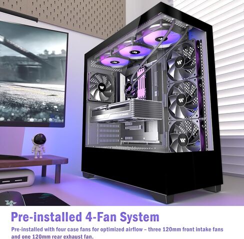 KEDIERS PC CASE ATX 6 PWM ARGB Fans مثبتة مسبقًا، حافظة كمبيوتر USB 3.0 متوسطة البرج مع زجاج مقوى مزدوج الرؤية بالكامل، حافظة كمبيوتر ألعاب سوداء، G800 in Saudi Arabia