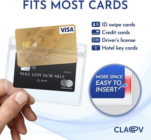 Claev - Horizontal Card Protector - Clear, 4x3 Inch, 50 Pack - Large Clear Waterproof Plastic ID Name Badge Holders for Conferences, Conventions, Offices & Schools in Saudi Arabia