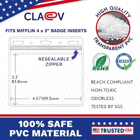 Claev - Horizontal Card Protector - Clear, 4x3 Inch, 50 Pack - Large Clear Waterproof Plastic ID Name Badge Holders for Conferences, Conventions, Offices & Schools in Saudi Arabia