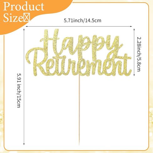 2 Pcs Gold Glitter Happy Retirement Cake Topper Retirement Cake Decoration Picks for Retired Party Supplies Frosting Card Icing Decor Rose Gold Sign Pantry Staple Cooking Baking in Saudi Arabia