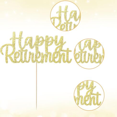 2 Pcs Gold Glitter Happy Retirement Cake Topper Retirement Cake Decoration Picks for Retired Party Supplies Frosting Card Icing Decor Rose Gold Sign Pantry Staple Cooking Baking in Saudi Arabia