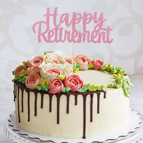 2 Pcs Gold Glitter Happy Retirement Cake Topper Retirement Cake Decoration Picks for Retired Party Supplies Frosting Card Icing Decor Rose Gold Sign Pantry Staple Cooking Baking in Saudi Arabia