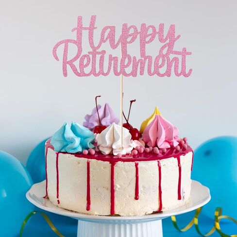 2 Pcs Gold Glitter Happy Retirement Cake Topper Retirement Cake Decoration Picks for Retired Party Supplies Frosting Card Icing Decor Rose Gold Sign Pantry Staple Cooking Baking in Saudi Arabia