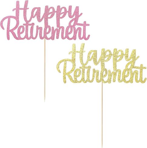 2 Pcs Gold Glitter Happy Retirement Cake Topper Retirement Cake Decoration Picks for Retired Party Supplies Frosting Card Icing Decor Rose Gold Sign Pantry Staple Cooking Baking in Saudi Arabia