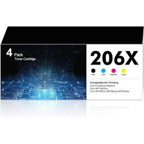 206X Toner Cartridges 4 Pack High Yield Compatible for 206X 206A Set for Color Laser Jet Pro M255dw M255nw MFP M283fdw M283cdw M282nw M283fdn Printer Ink (Black/Cyan/Yellow/Magenta)