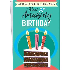 Chuck's Card-O-Rama - Grandson Birthday Card - MADE in USA - Large Card Opens to 5" x 7.75" - Packaged in Extra Sturdy Mailer - 95740