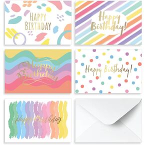 Rileys Rainbow Birthday Cards Assortment, 50-Count | 5 Designs, Wishing Cards for Kids and Adults, Greeting Cards with Envelopes Included, Bulk Variety Pack