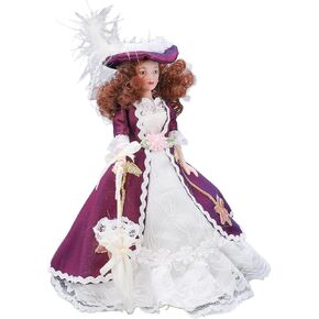 Miniature Woman Ceramic Doll, Victorian Miniature Porcelain People Exquisite for Doll House